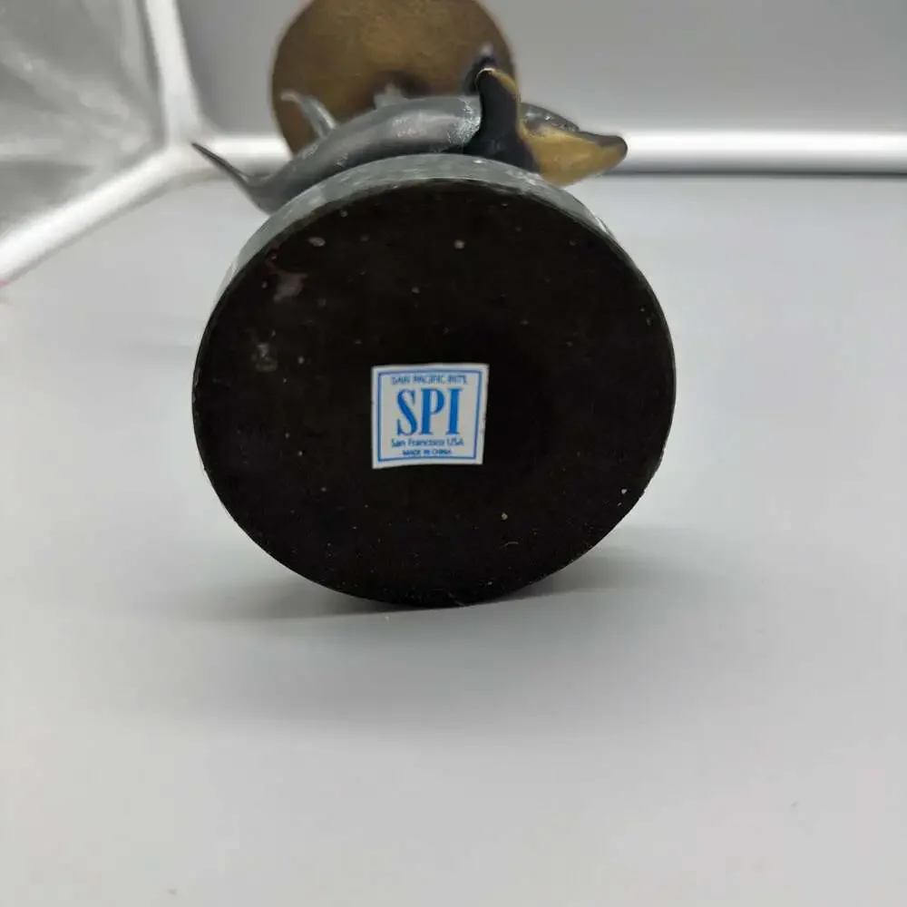 Vintage SPI Gallery Bronze Dolphin‎ Candle Holder on Marble Base